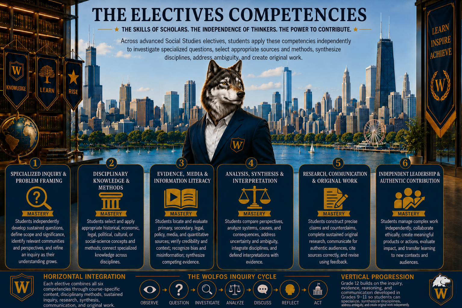 Electives competencies including specialized inquiry, disciplinary knowledge, information literacy, synthesis, original research, and leadership